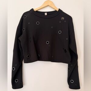 ALO Yoga Black Crop Top with Eyelet Accents